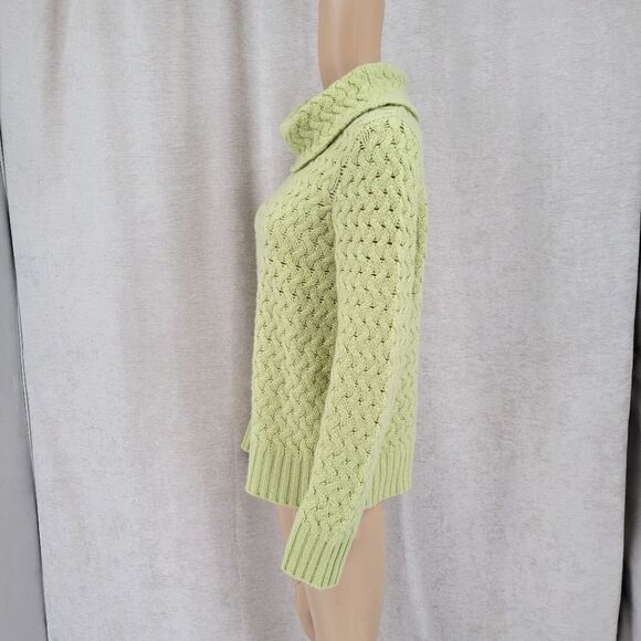 Harold's Cashmere Wasabi Spring Green Cable Knit Pointelle Cowl Neck Sweater - Picture 5 of 11